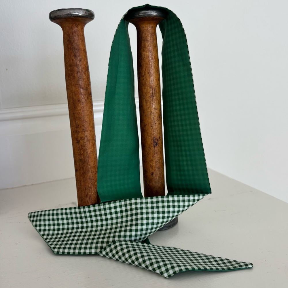 Green Gingham Ribbon Bag Scarf for bags, hair, neck, hats.